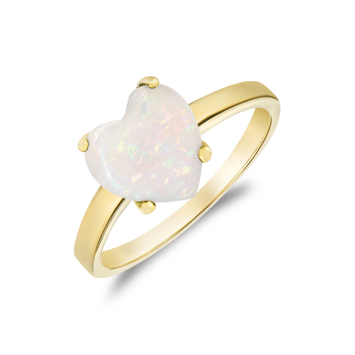9CT YG 8MM HEART OPAL CLAW SET SINGLE STONE RING