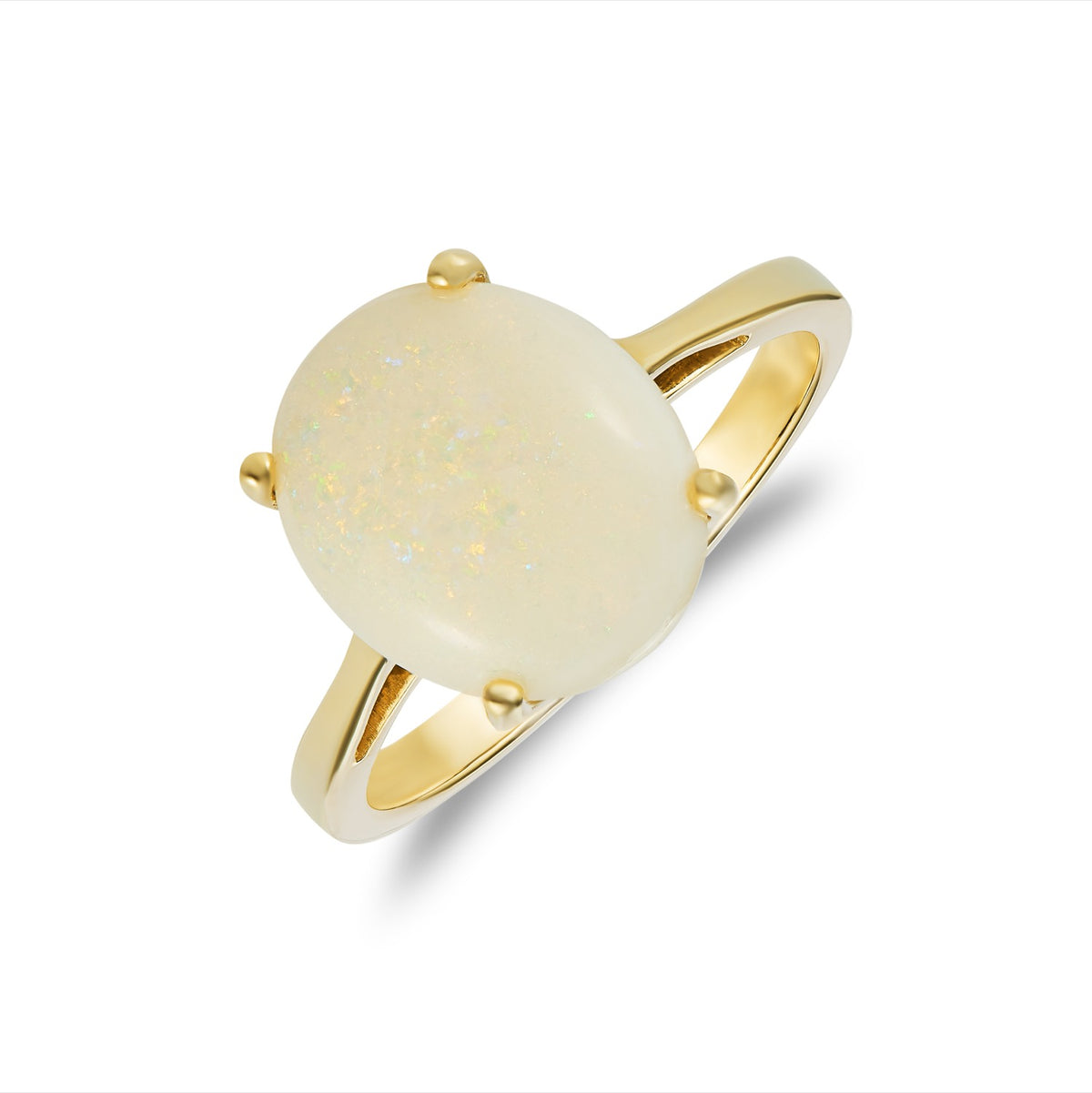 9CT YG 12X10MM OVAL OPAL CLAW SET SINGLE STONE RING