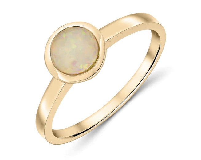 9CT YG 6MM ROUND OPAL RUBOVER SINGLE STONE RING