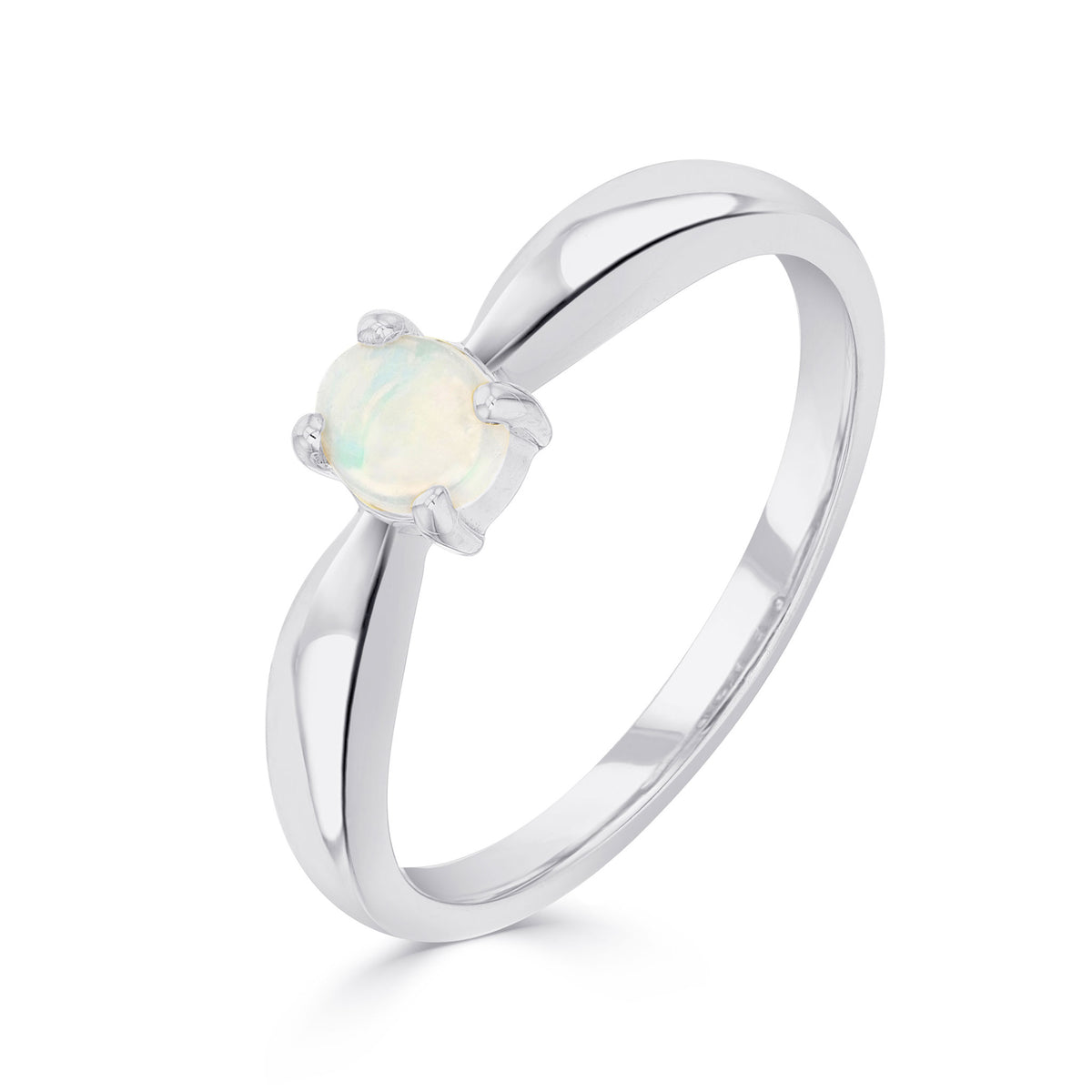 9CT WG 5X4MM OVAL OPAL 4 CLAW SINGLE STONE RING
