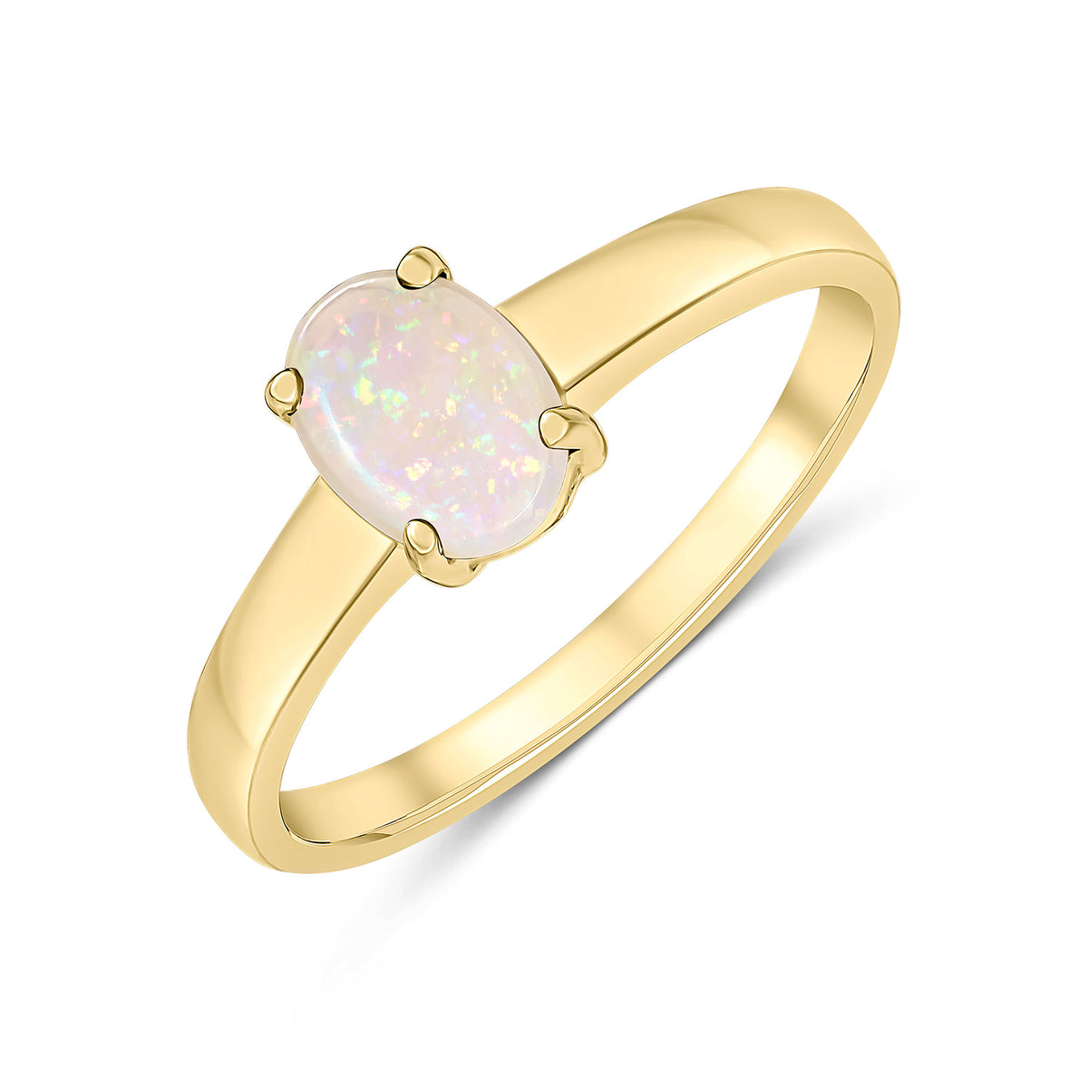 9CT WG 9X7MM OVAL OPAL CLAW SINGLE STONE RING