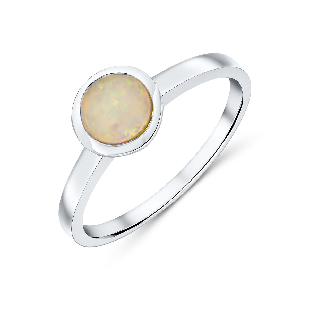 9CT WG 6MM ROUND OPAL RUBOVER SINGLE STONE RING