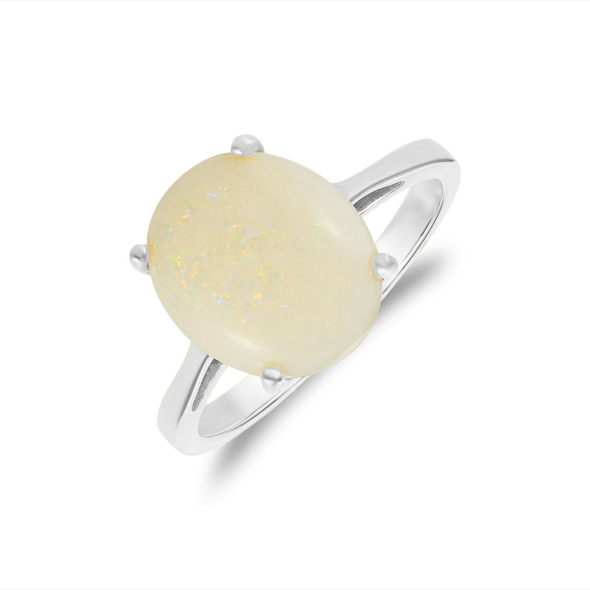 9CT WG 12X10MM OVAL OPAL CLAW SET SINGLE STONE RING