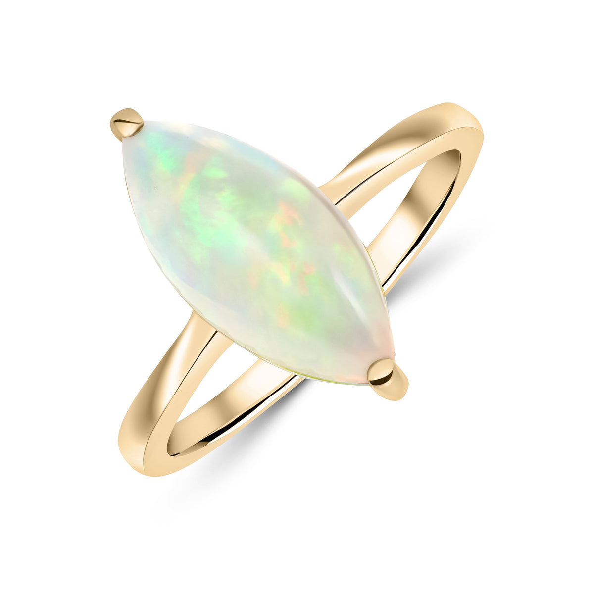 9CT YG 15X7MM MARQUISE OPAL CLAW SET SINGLE STONE RING