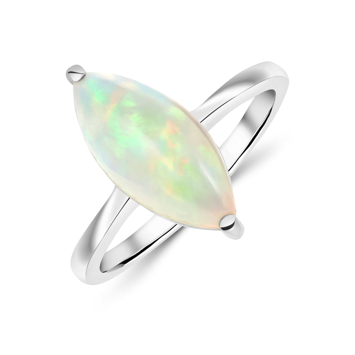 9CT WG 15X7MM MARQUISE OPAL CLAW SET SINGLE STONE RING