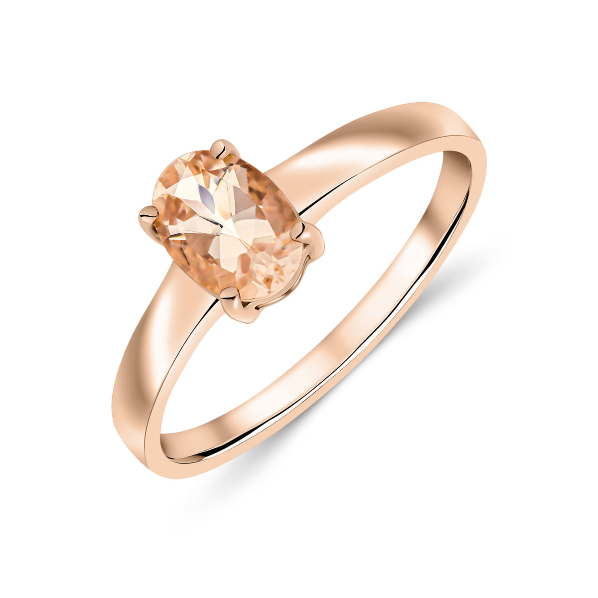 9CT ROSE GOLD 7X5MM OVAL MORGANITE 4 CLAW SINGLE STONE RING