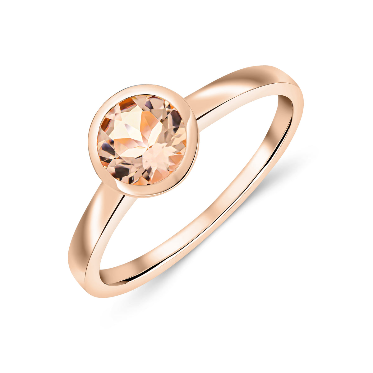 9CT RG 6MM ROUND MORGANITE RUBOVER SINGLE STONE RING