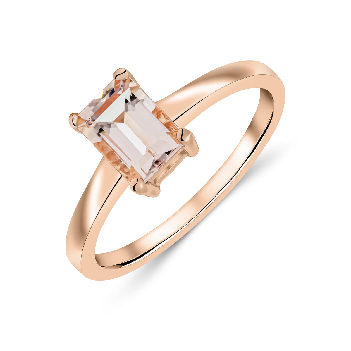 9CT RG 7X5MM OCTAGON MORGANITE CLAW SET SINGLE STONE RING