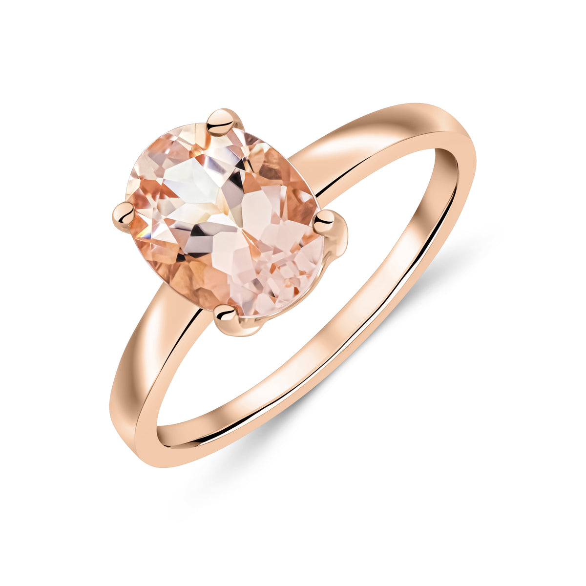 9CT RG 9X7MM OVAL MORGANITE 4 CLAW SINGLE STONE RING