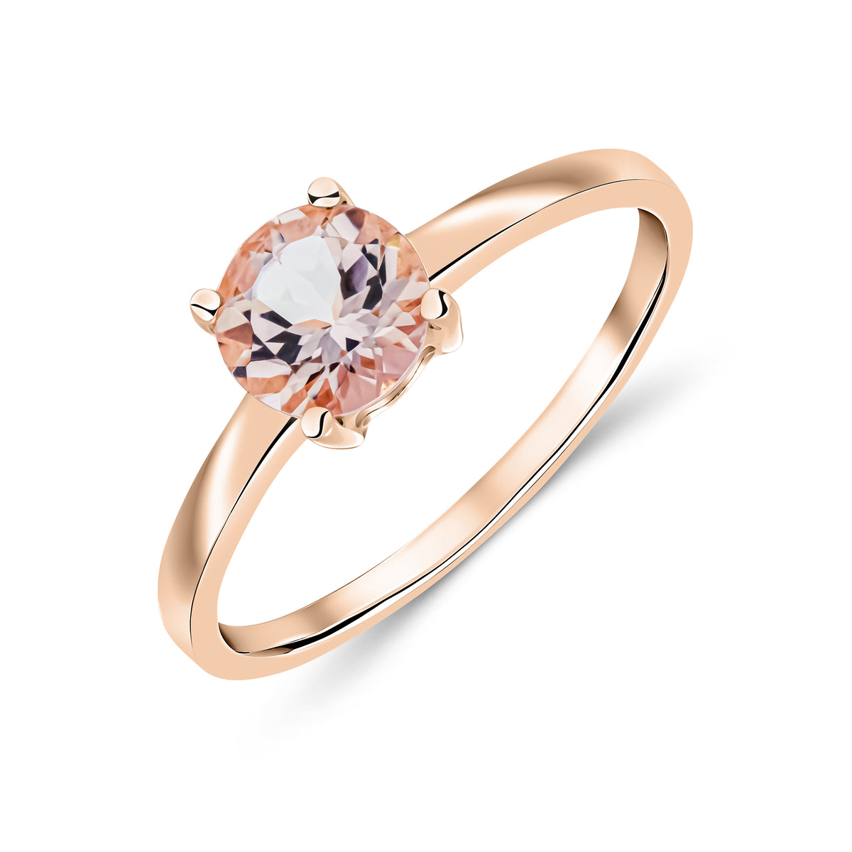 9CT RG 6MM ROUND MORGANITE 4 CLAW SINGLE STONE RING