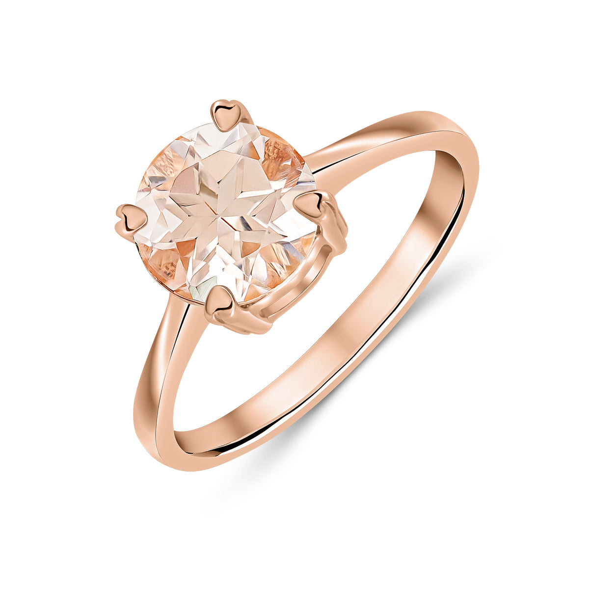 9CT RG 8MM ROUND MORGANITE SINGLE STONE CLAW RING