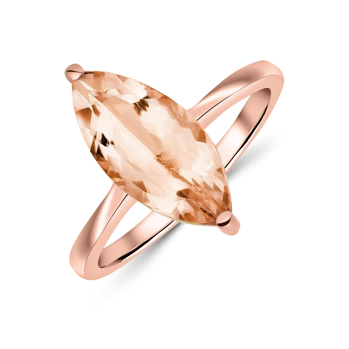 9CT RG 15X7MM MARQUISE MORGANITE CLAW SET SINGLE STONE RING