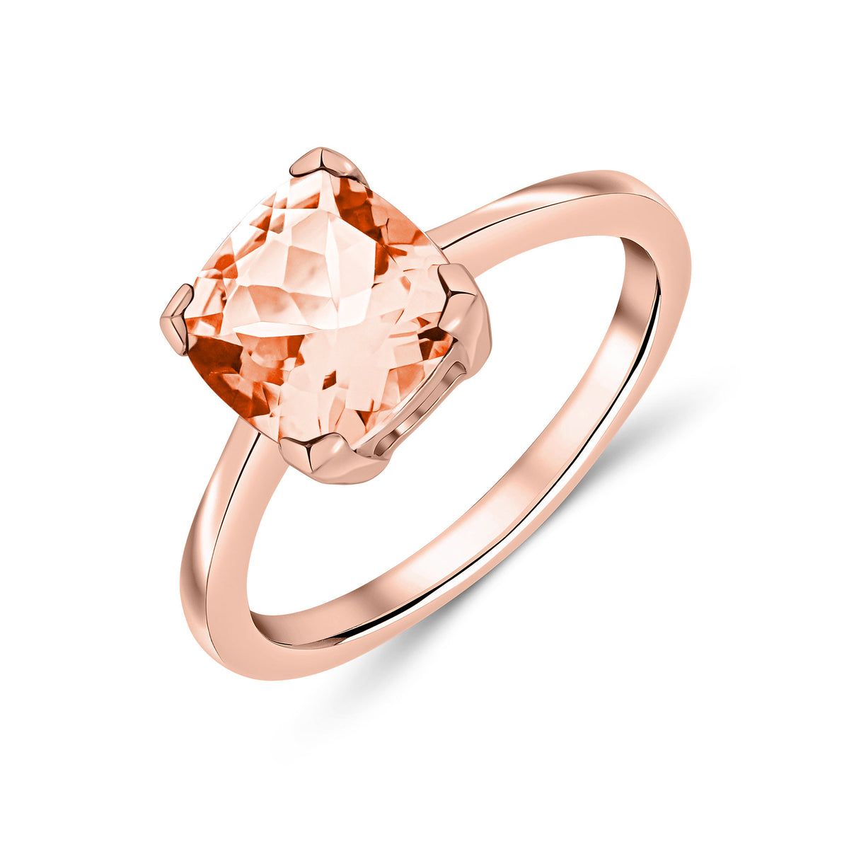 9CT RG 8MM CUSHION MORGANITE CLAW SET SINGLE STONE RING