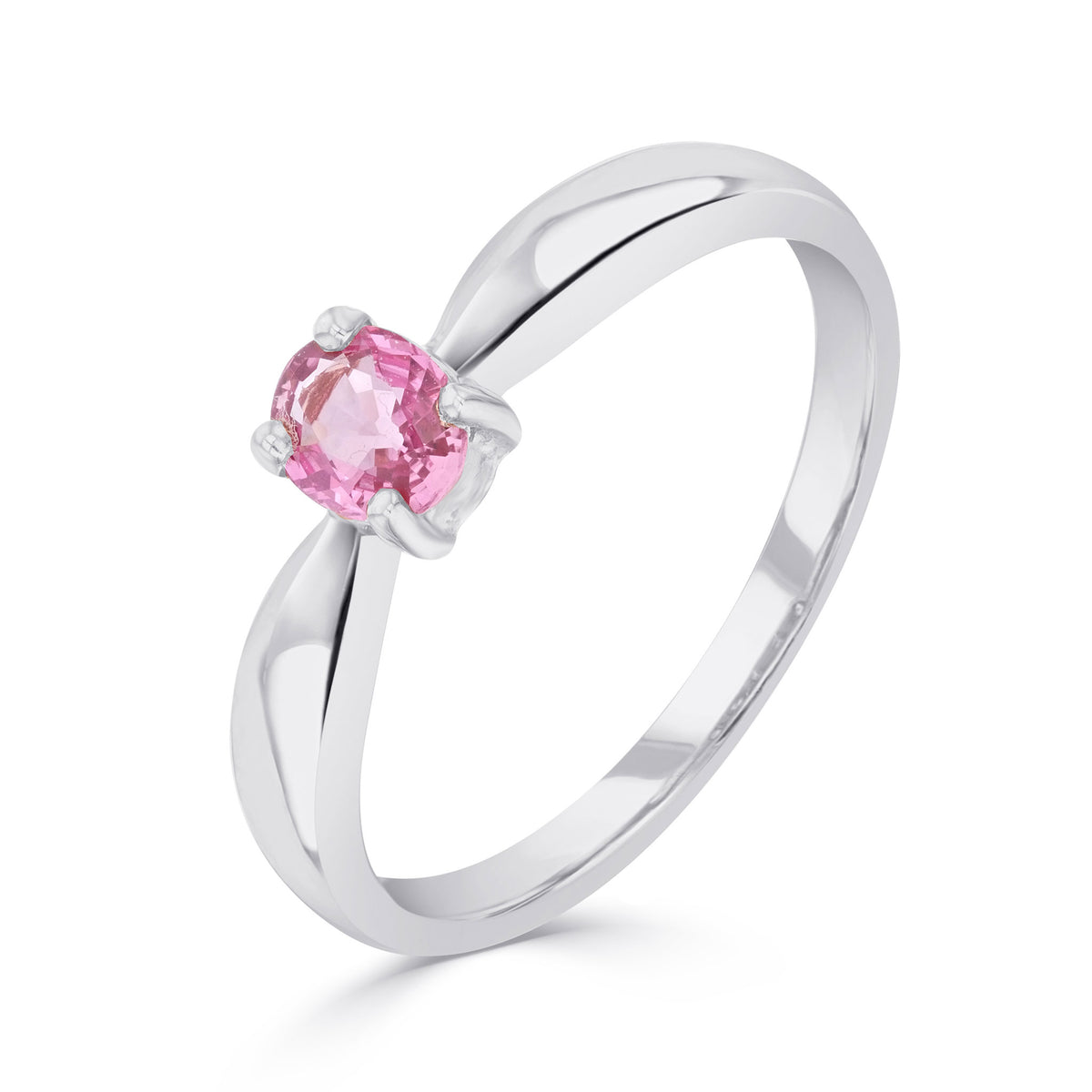9CT WG 5X4MM OVAL PINK SAPPHIRE 4 CLAW SINGLE STONE RING