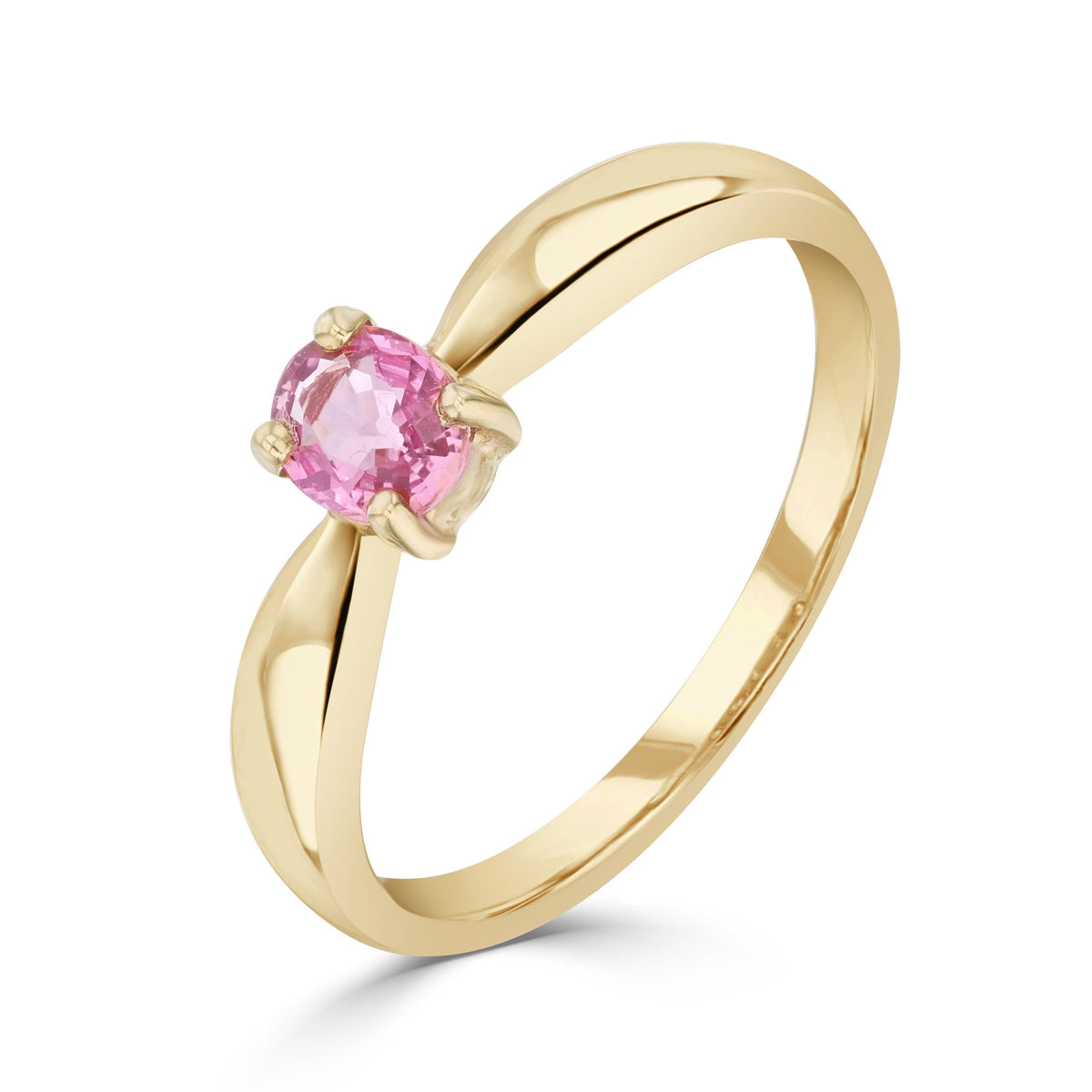 9CT YG 5X4MM OVAL PINK SAPPHIRE 4 CLAW SINGLE STONE RING
