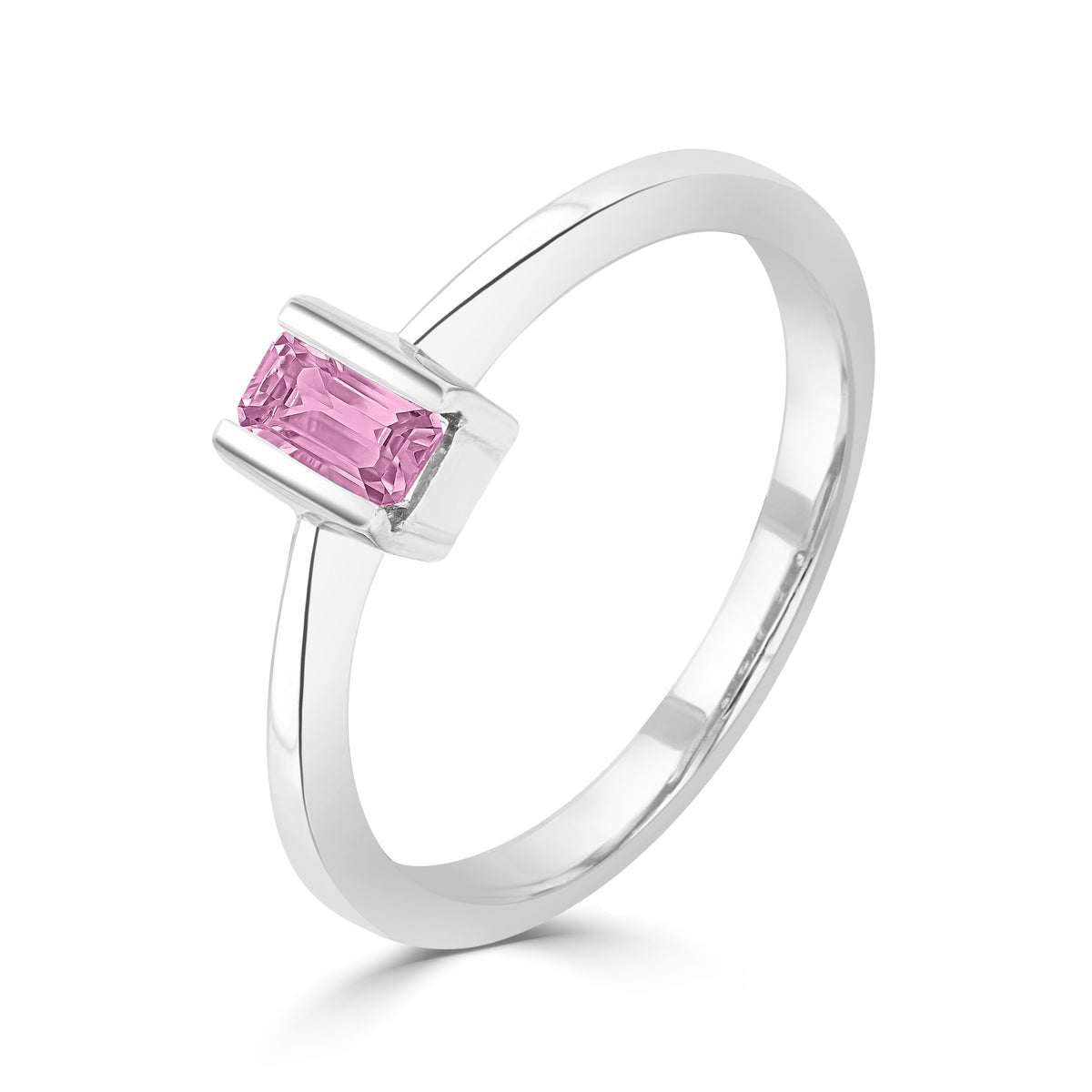 9CT WG 5X3MM OCTAGON PINK SAPPHIRE BAR SET SINGLE STONE RING