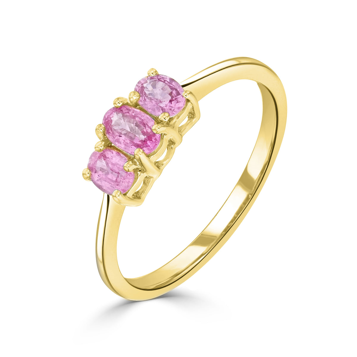 9CT YG OVAL PINK SAPPHIRE 3ST CLAW SET RING