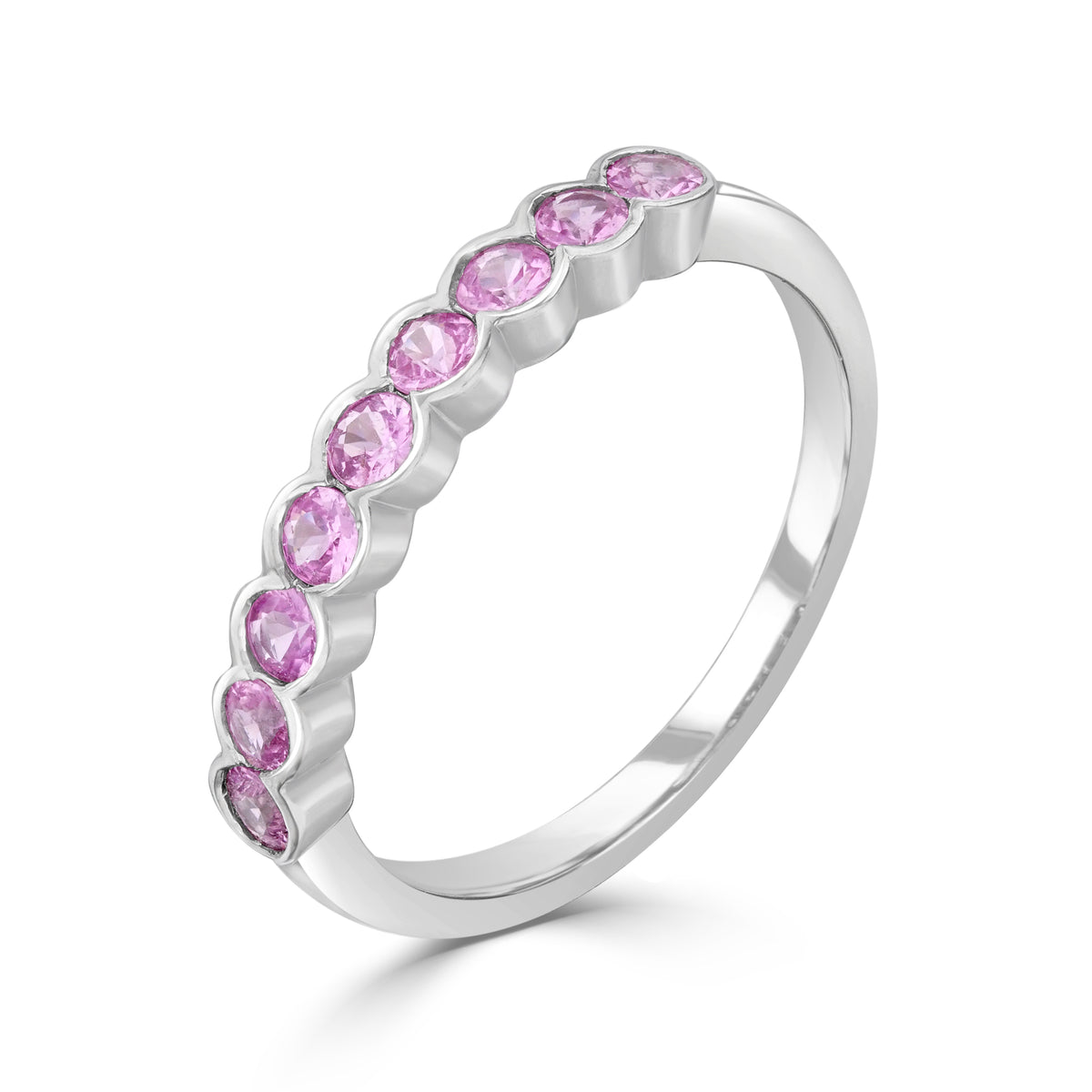9CT WG ROUND PINK SAPPHIRE 9ST SCALLOPED 1/2 ETERNITY RING
