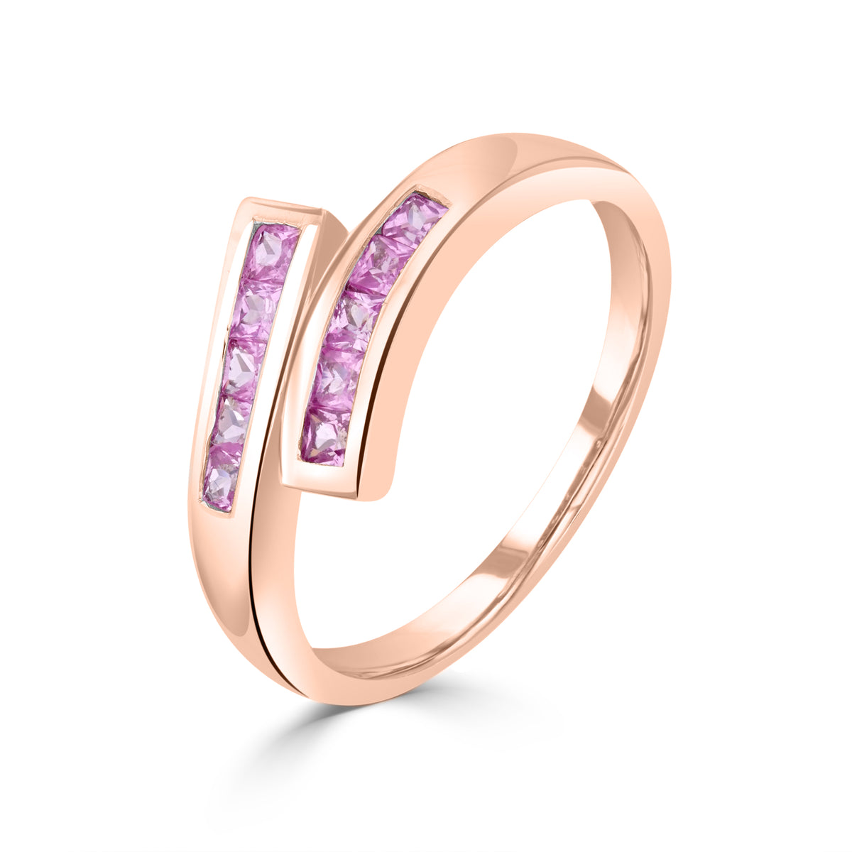 9CT RG SQUARE PINK SAPPHIRE CHANNEL SET CROSSOVER 1/2 ETERNITY RING