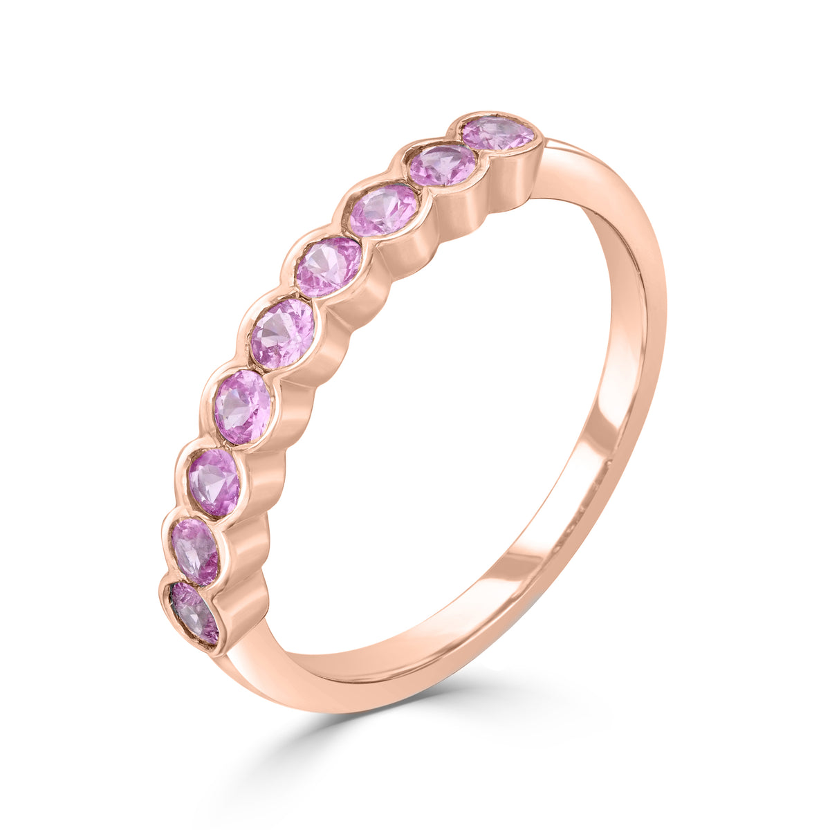 9CT RG ROUND PINK SAPPHIRE 9ST SCALLOPED 1/2 ETERNITY RING
