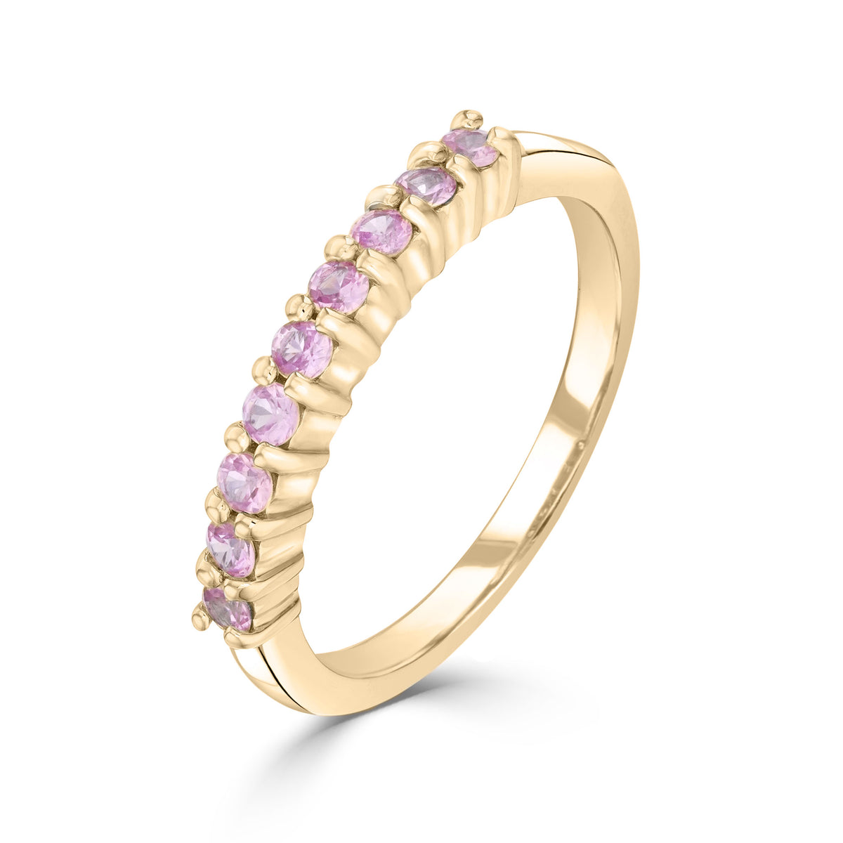 9CT YG ROUND PINK SAPPHIRE CLAW SET 9ST RING