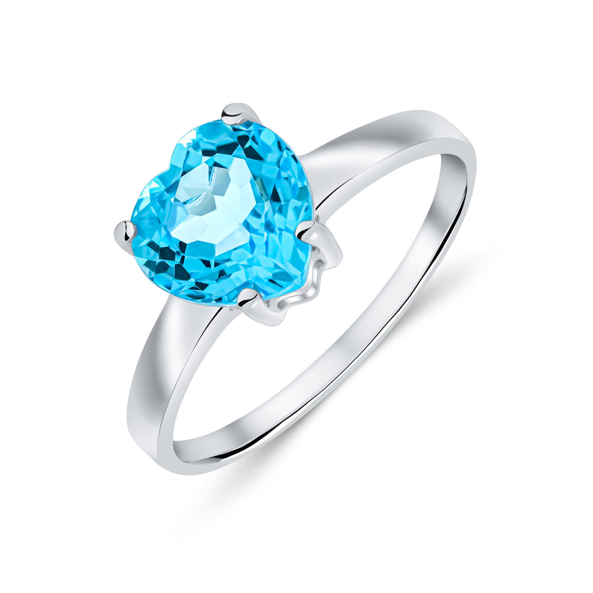 9CT WG 8MM HEART SWISS BLUE TOPAZ CLAW SET SINGLE STONE RING