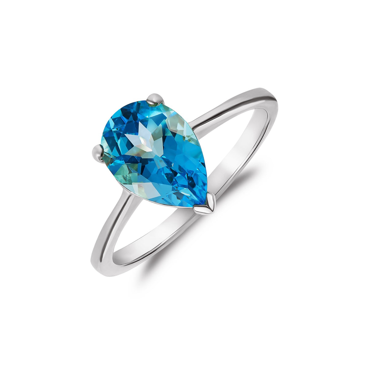 9CT WG 10X7MM PEARSHAPE SWISS BLUE TOPAZ CLAW SINGLE STONE RING