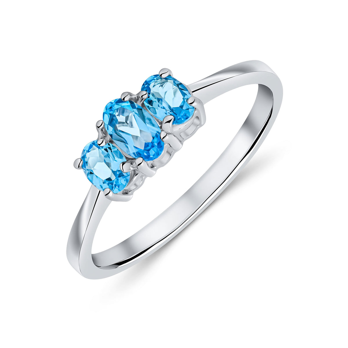 9CT WG OVAL SWISS BLUE TOPAZ 3ST CLAW SET RING