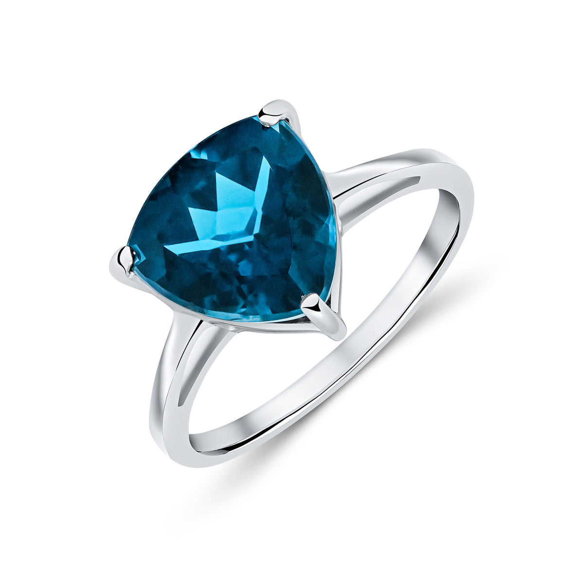 9WG 10MM TRILLION TRIANGLE LONDON BLUE TOPAZ S/S CLAW RING