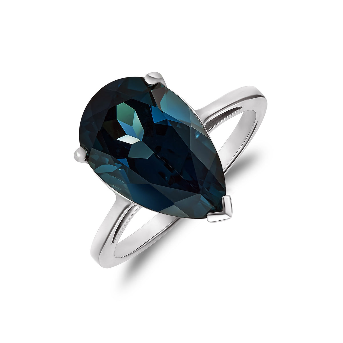9CT WG 14X9 PEARSHAPE LONDON BLUE TOPAZ CLAW SET SINGLE STONE RING