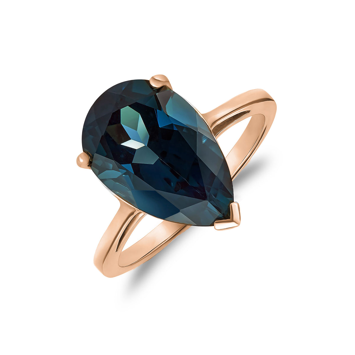 9CT RG 14X9 PEARSHAPE LONDON BLUE TOPAZ CLAW SET SINGLE STONE RING