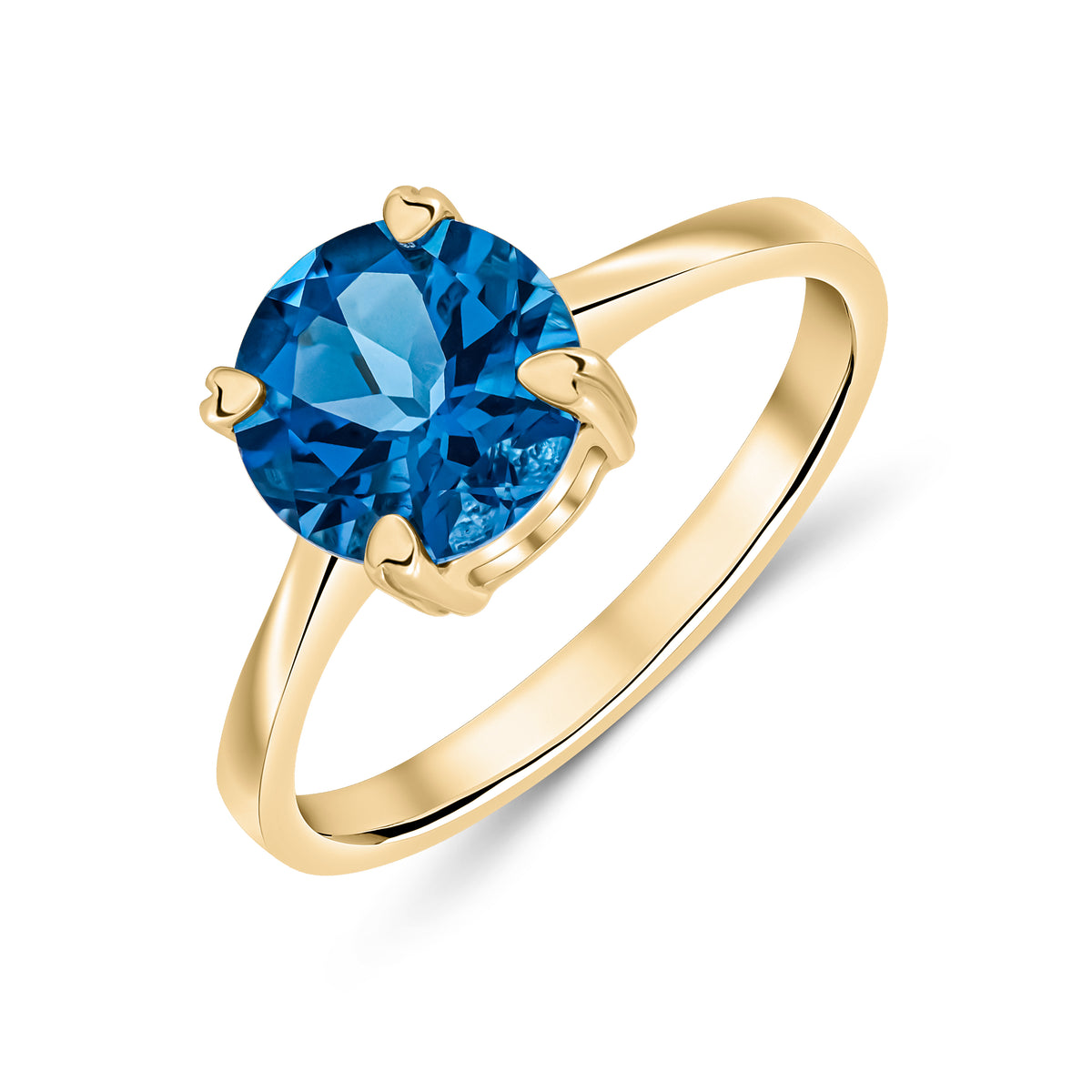 9YG 8MM ROUND LONDON BLUE TOPAZ S/S CLAW RING