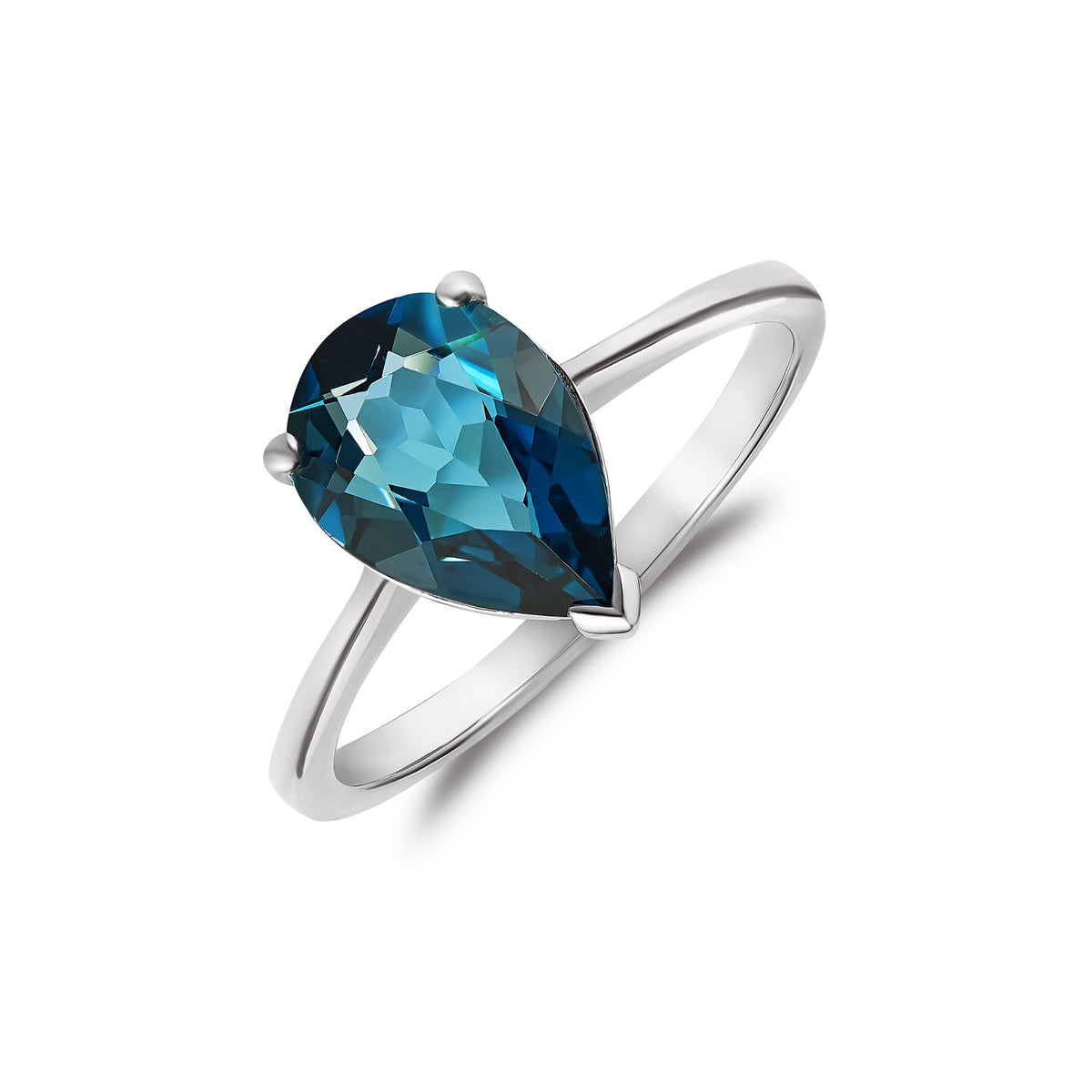 9CT YG 10X7MM PEARSHAPE LONDON BLUE TOPAZ CLAW SINGLE STONE RING