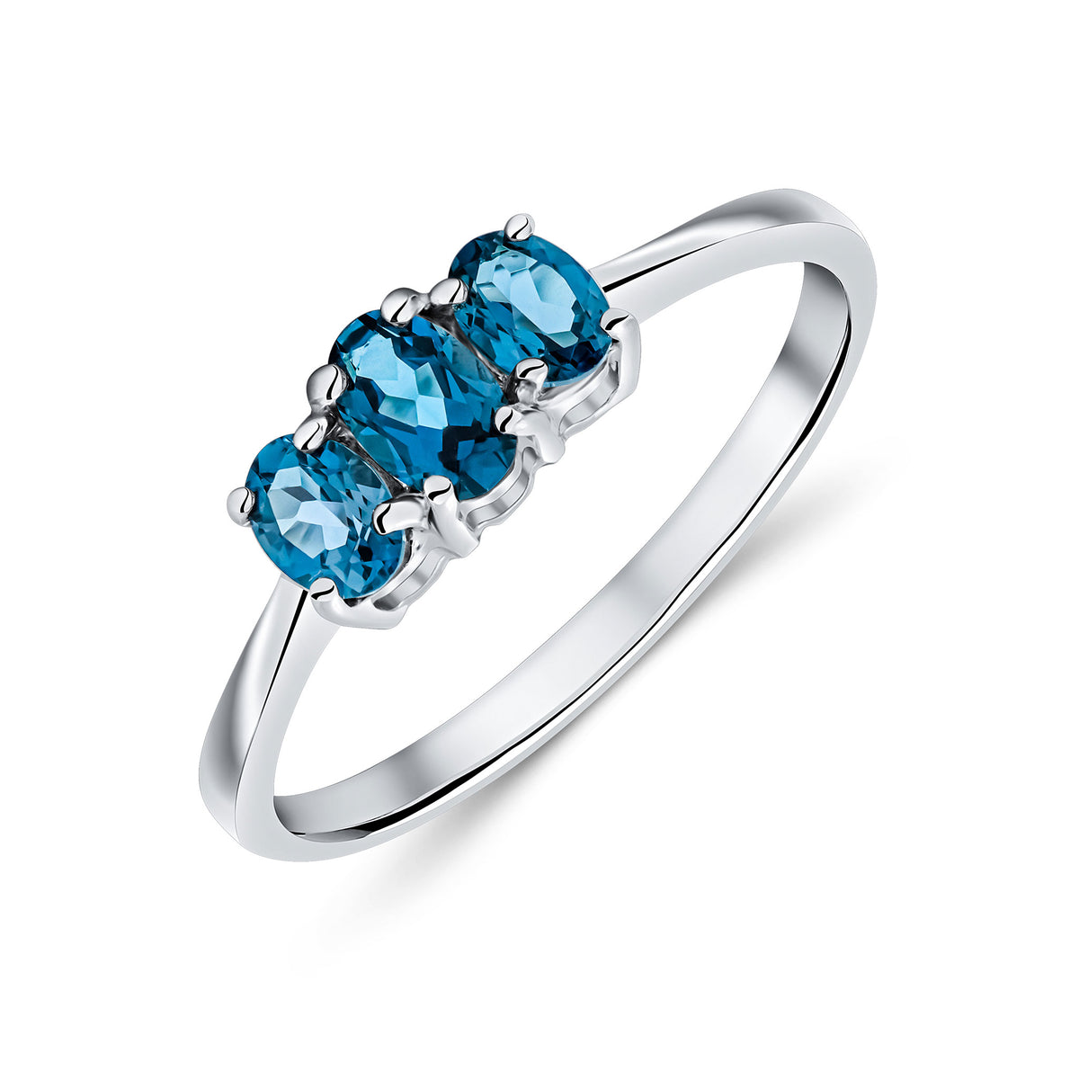 9CT WG OVAL LONDON BLUE TOPAZ 3ST CLAW SET RING