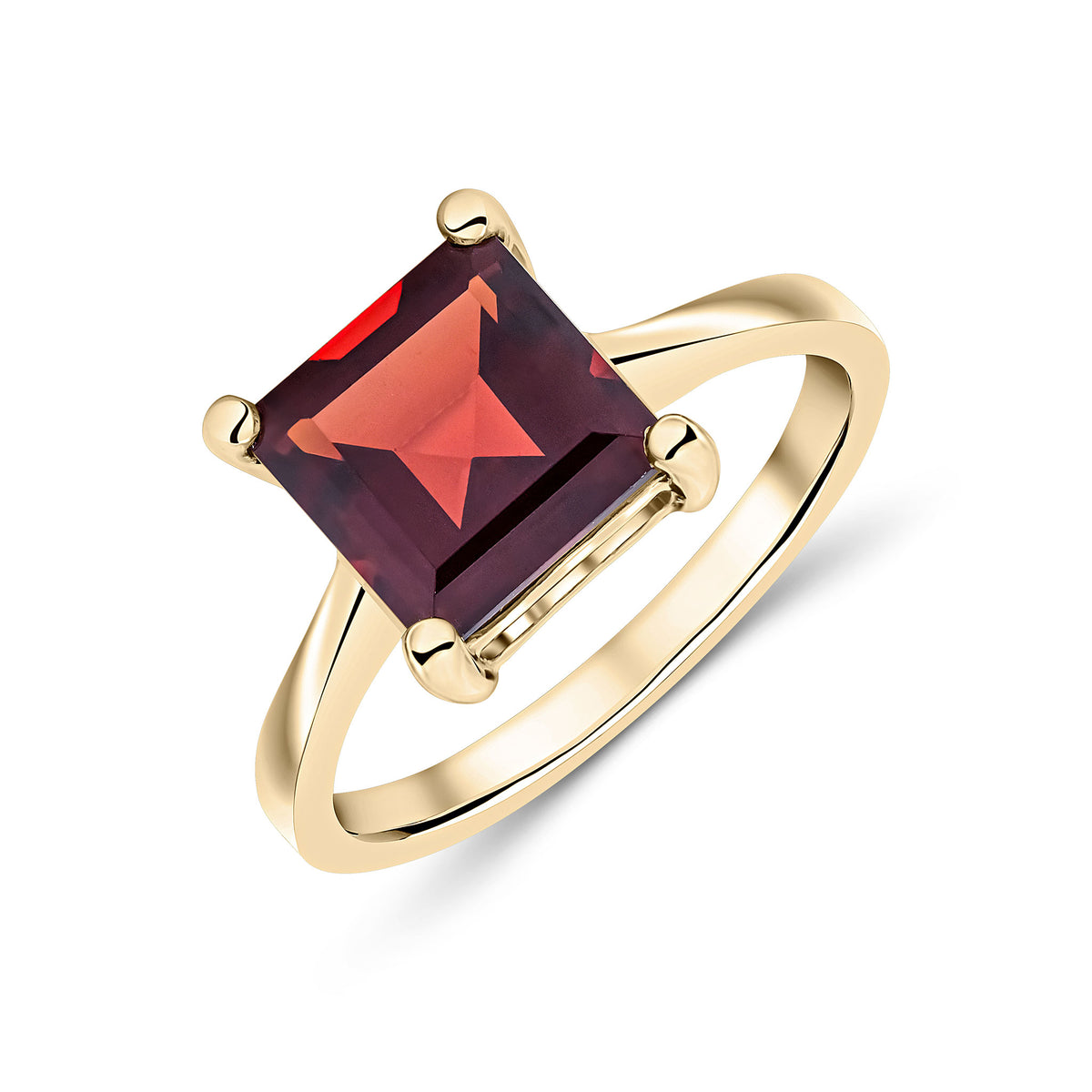 9YG 8MM SQUARE GARNET S/S CLAW RING
