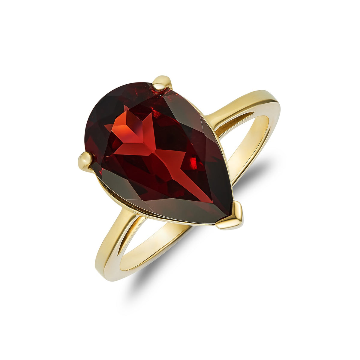 9CT YG 14X9 PEARSHAPE GARNET CLAW SET SINGLE STONE RING
