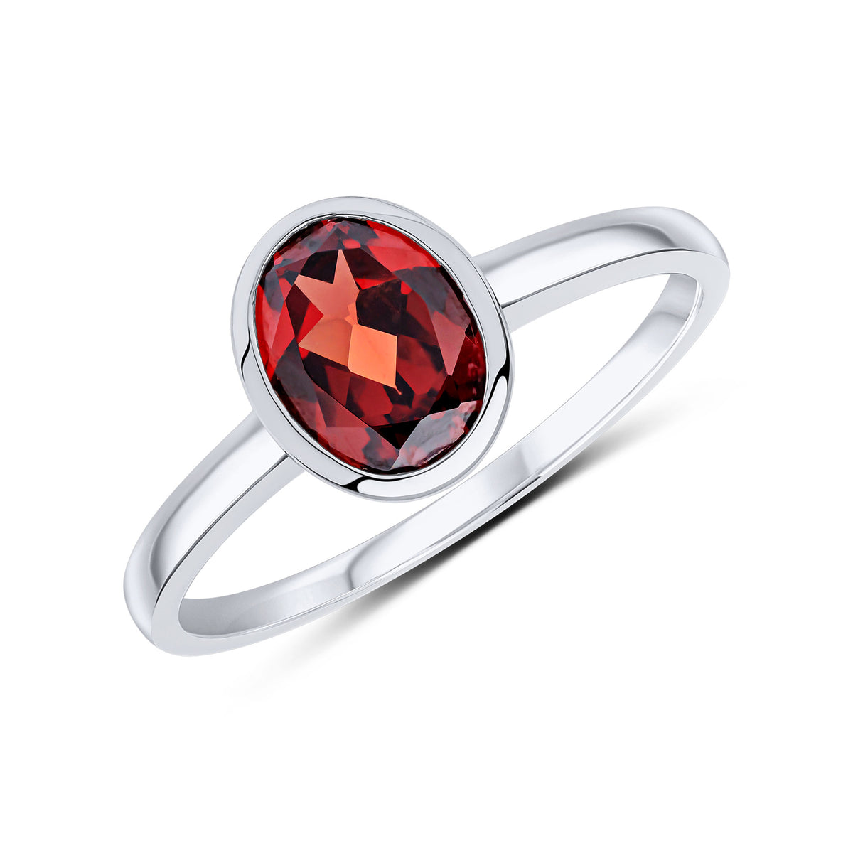 9CT WG 8X6 OVAL GARNET RUBOVER SINGLE STONE RING