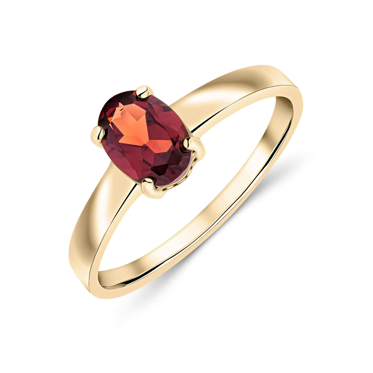 9CT YG 7X5MM OVAL GARNET 4 CLAW SINGLE STONE RING