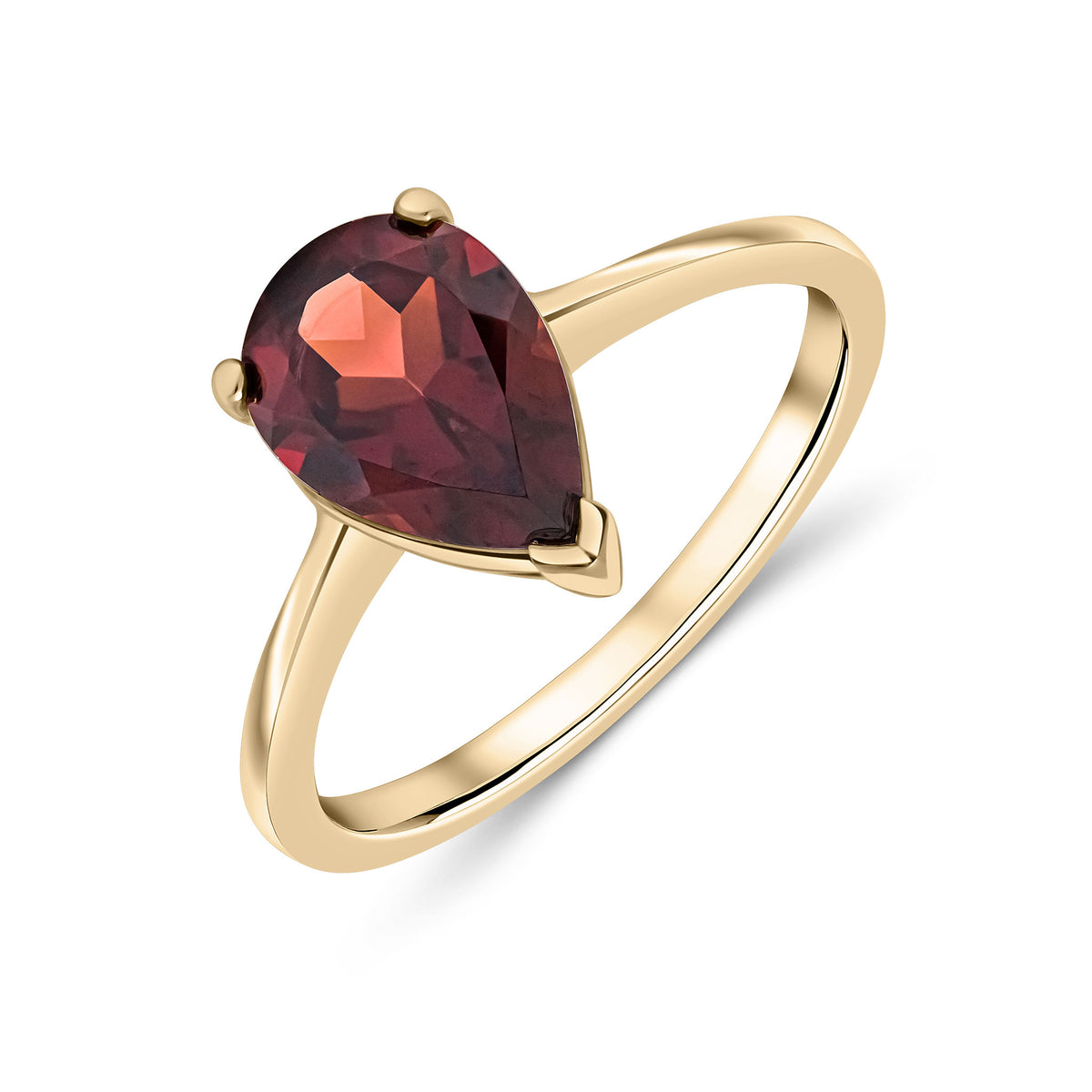 9CT YG 10X7MM PEARSHAPE GARNET CLAW SINGLE STONE RING