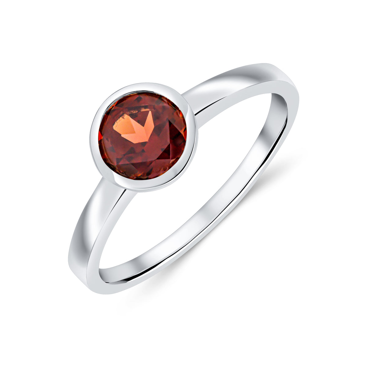 9CT WG 6MM ROUND GARNET RUBOVER SINGLE STONE RING