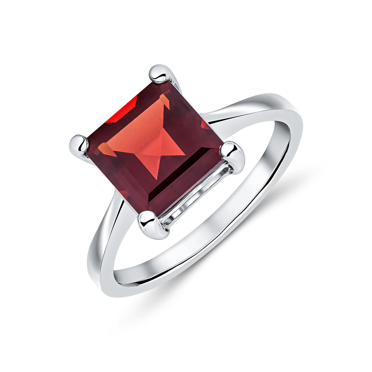 9WG 8MM SQUARE GARNET S/S CLAW RING