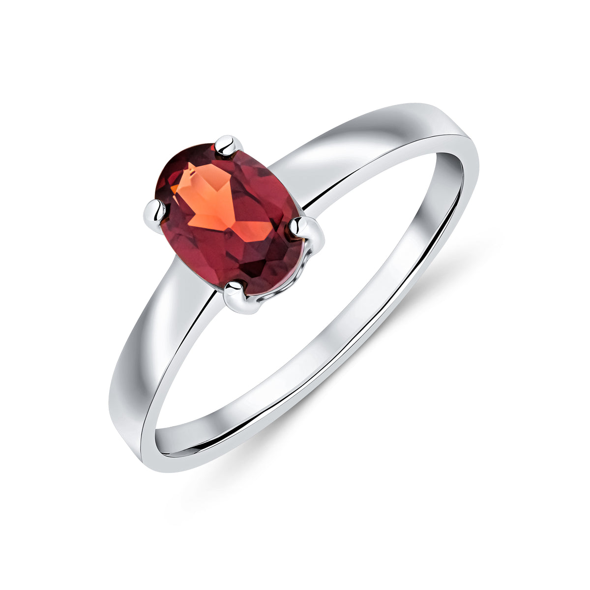 9CT WG 7X5MM OVAL GARNET 4 CLAW SINGLE STONE RING