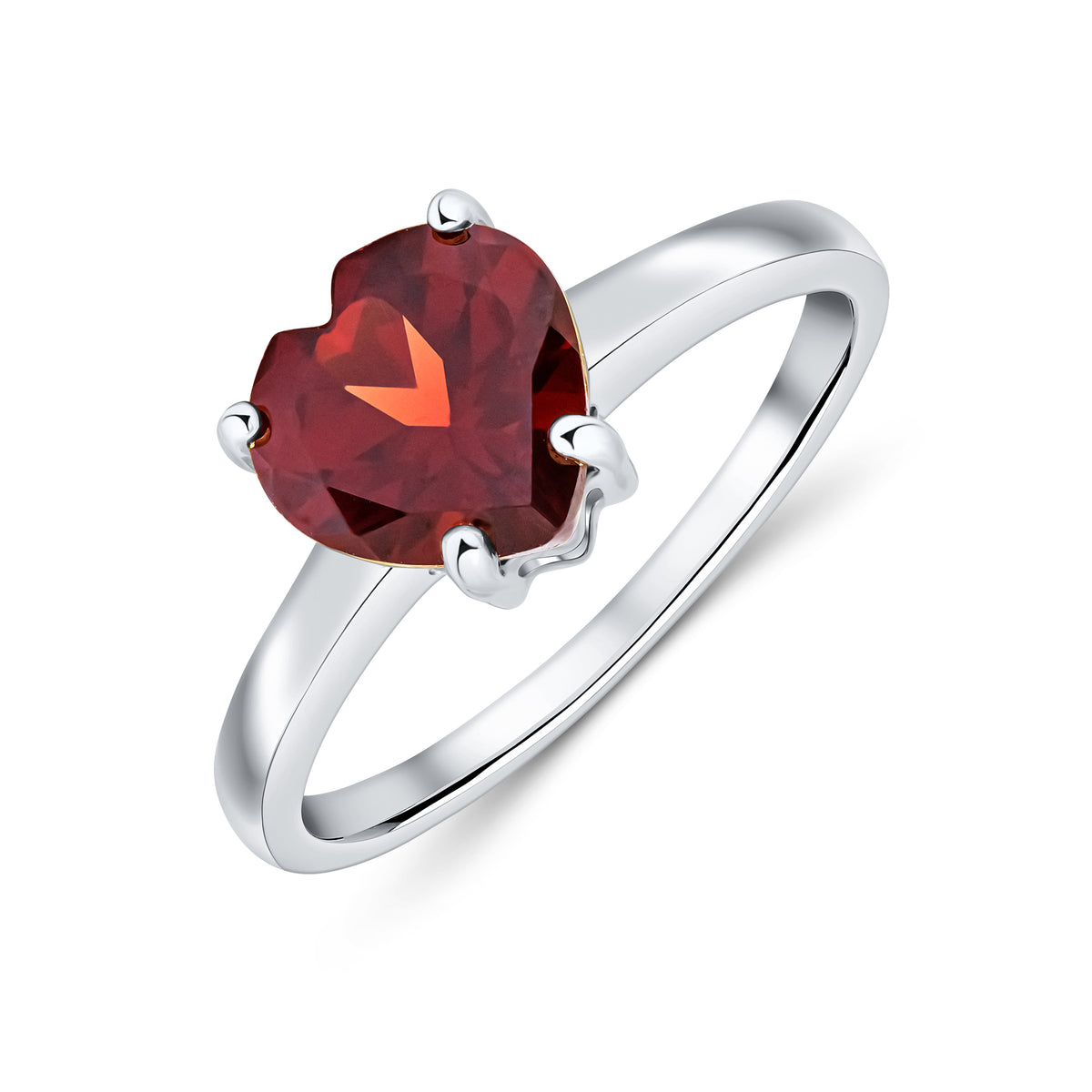 9CT WG 8MM HEART GARNET CLAW SET SINGLE STONE RING