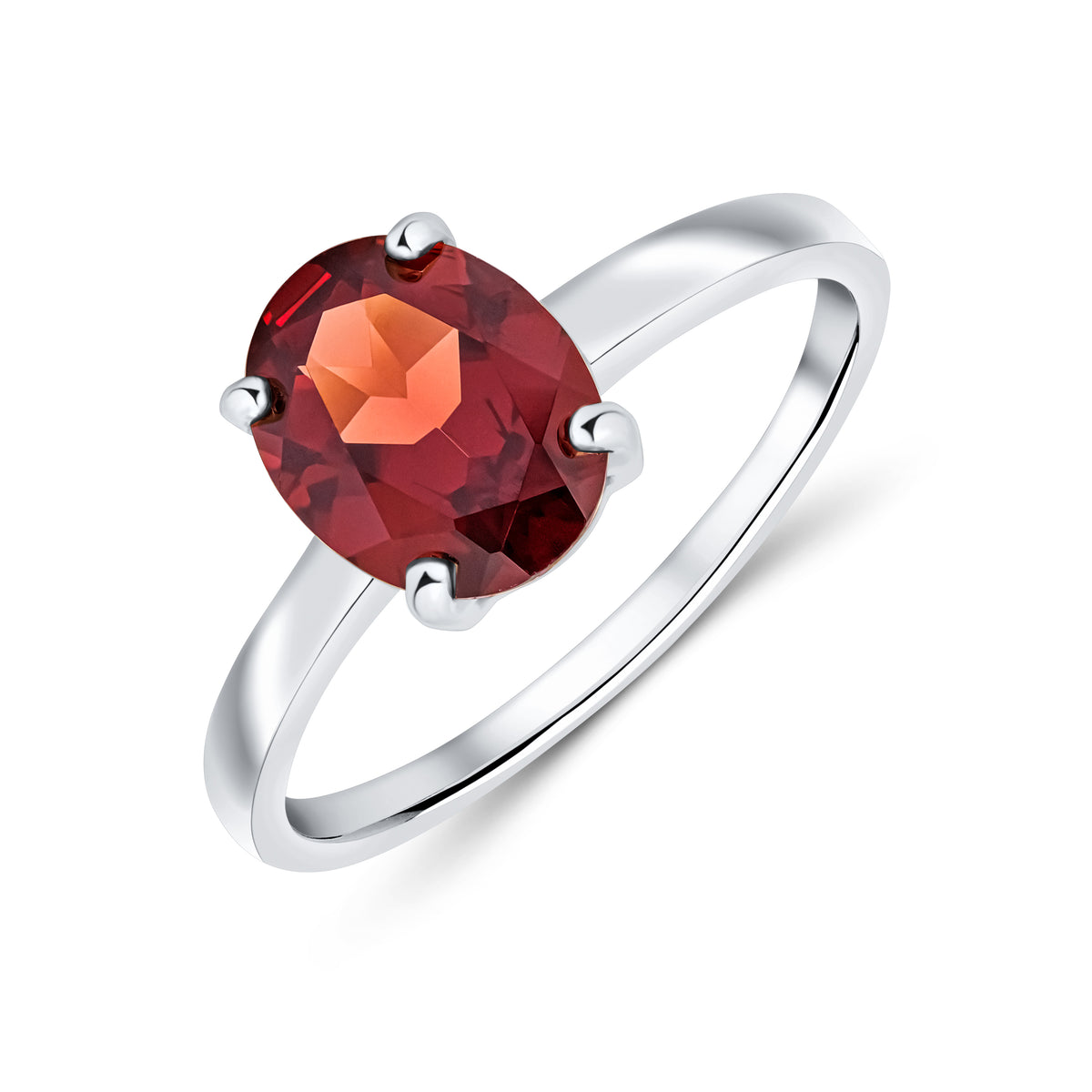 9CT WG 9X7MM OVAL GARNET CLAW SET SINGLE STONE RING