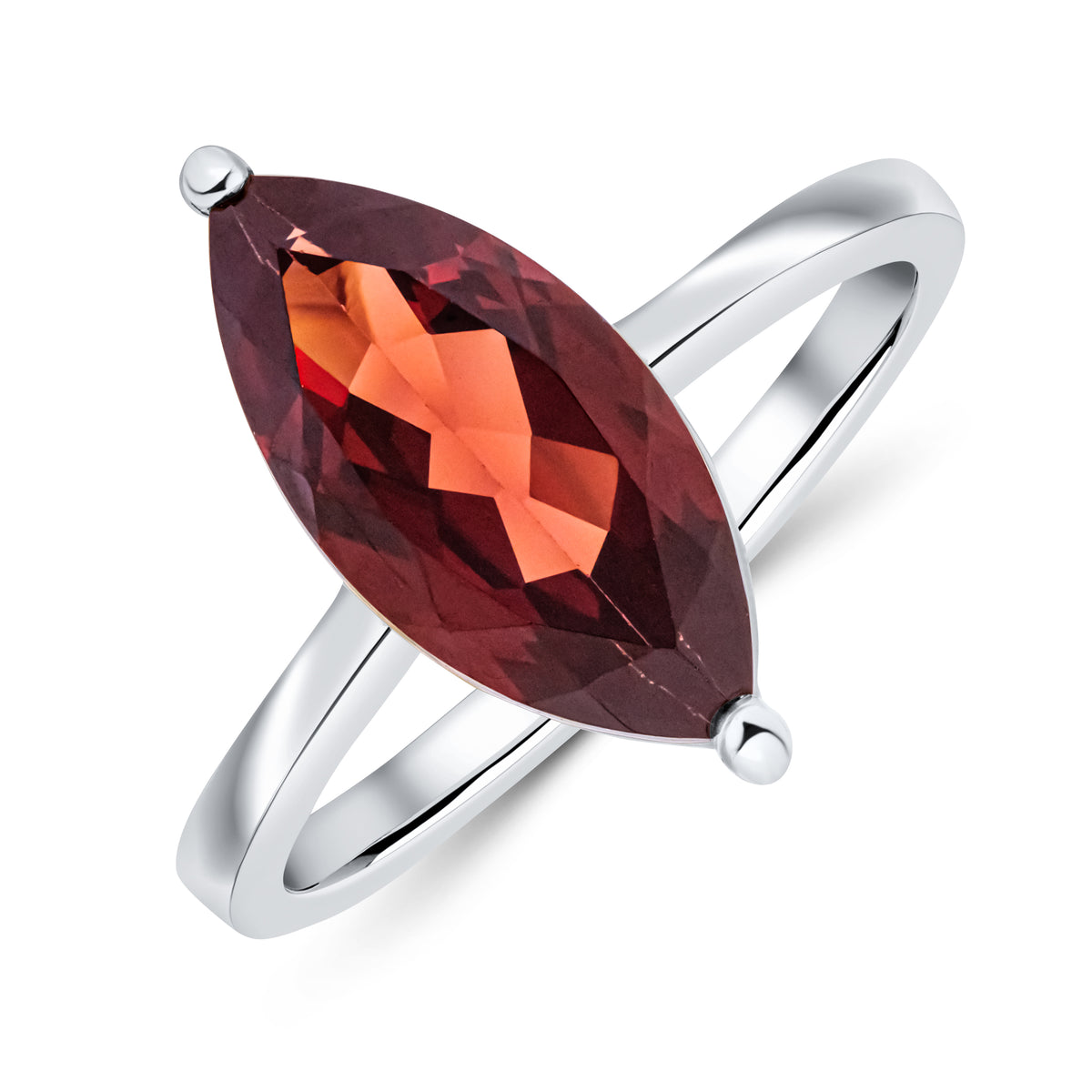 9CT WG 15X7MM MARQUISE GARNET CLAW SET SINGLE STONE RING
