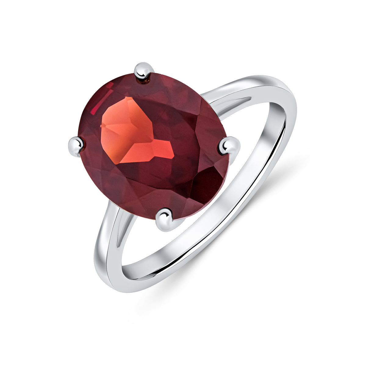 9CT WG 12X10 OVAL GARNET CLAW SET SINGLE STONE RING