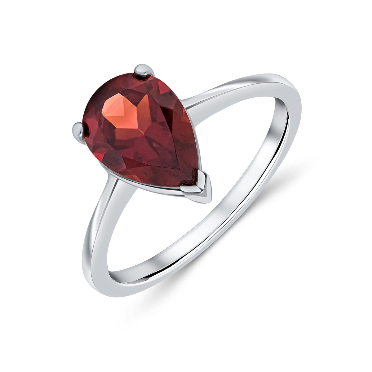 9CT WG 10X7MM PEARSHAPE GARNET CLAW SINGLE STONE RING