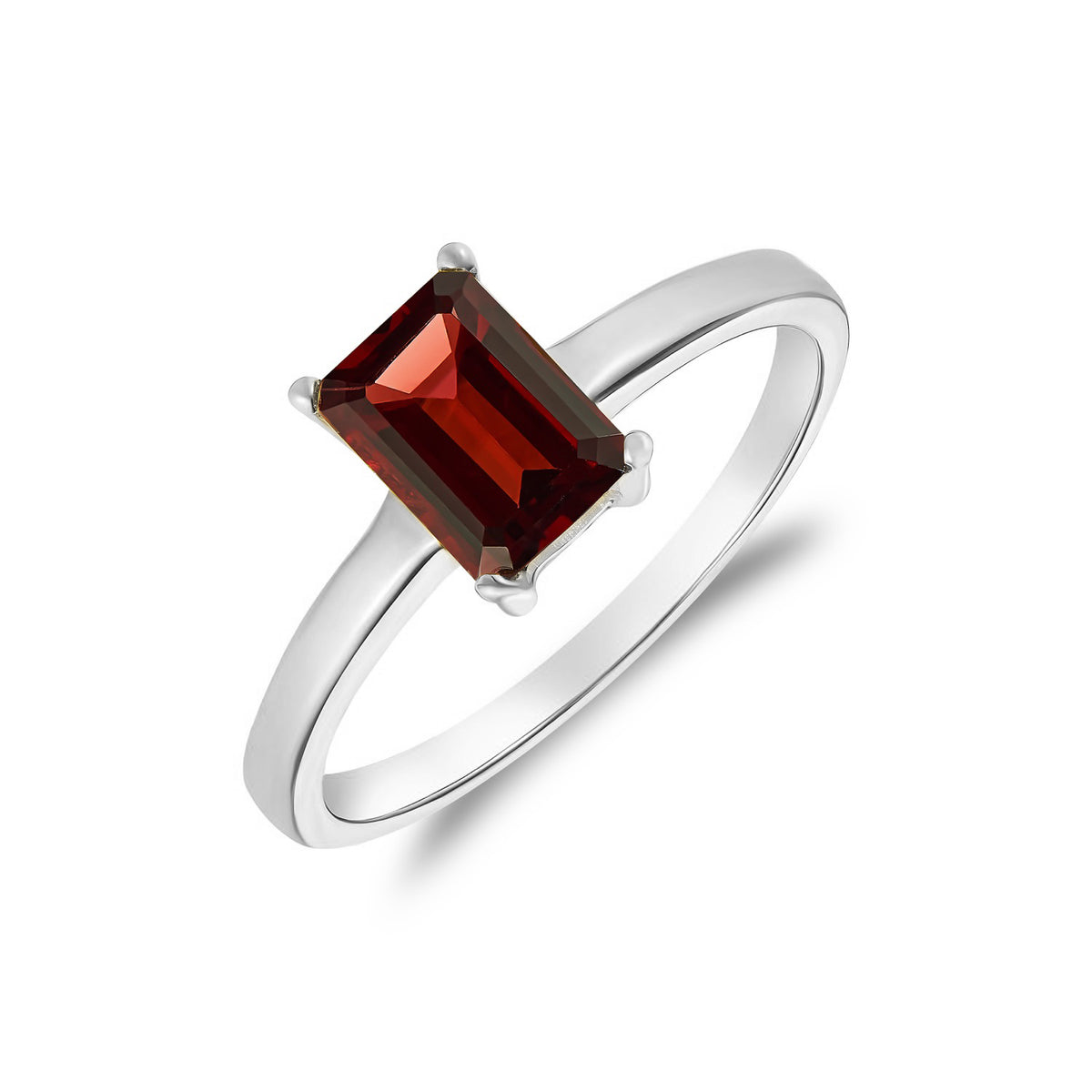 9CT WG 7X5MM OCTAGON GARNET CLAW SET SINGLE STONE RING