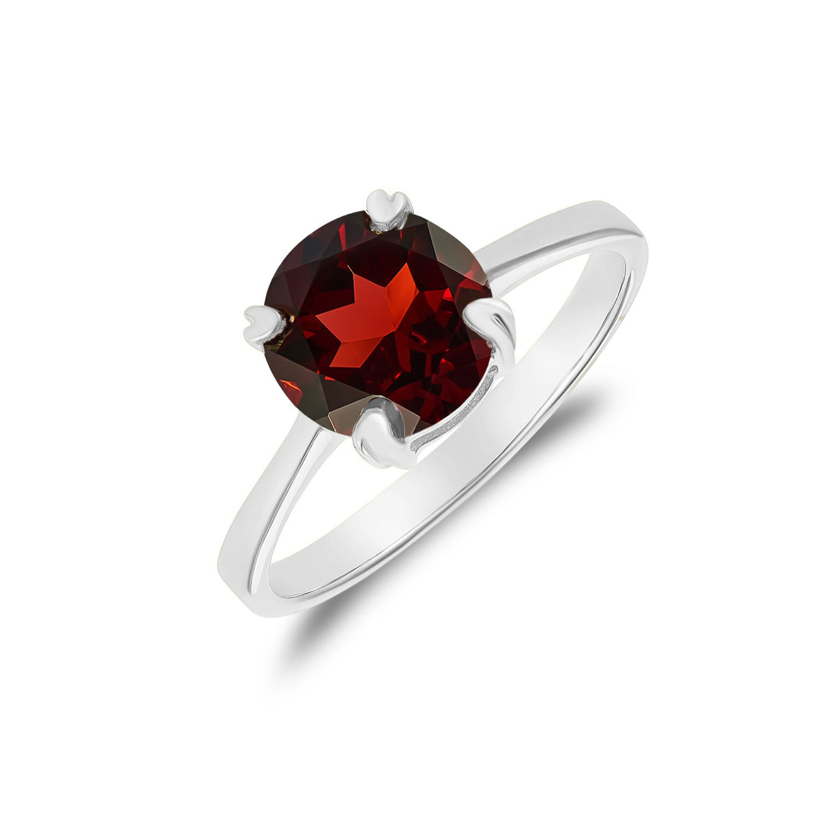 9WG 8MM ROUND GARNET SINGLE STONE CLAW RING