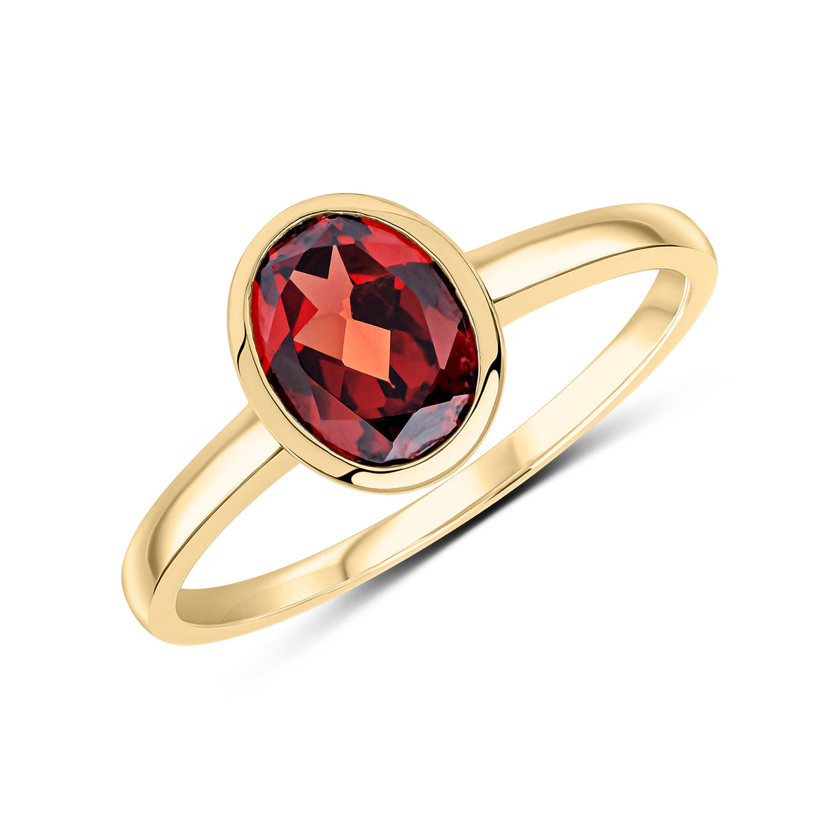 9CT YG 8X6 OVAL GARNET RUBOVER SINGLE STONE RING